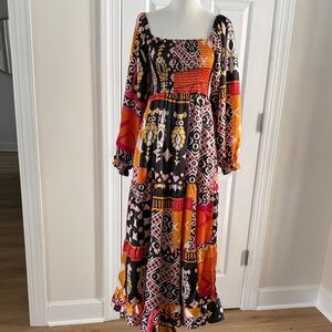 Anthropologie Sunday Up Bohemian Maxi Dress 70’s Retro Hippie Granola Sz S New